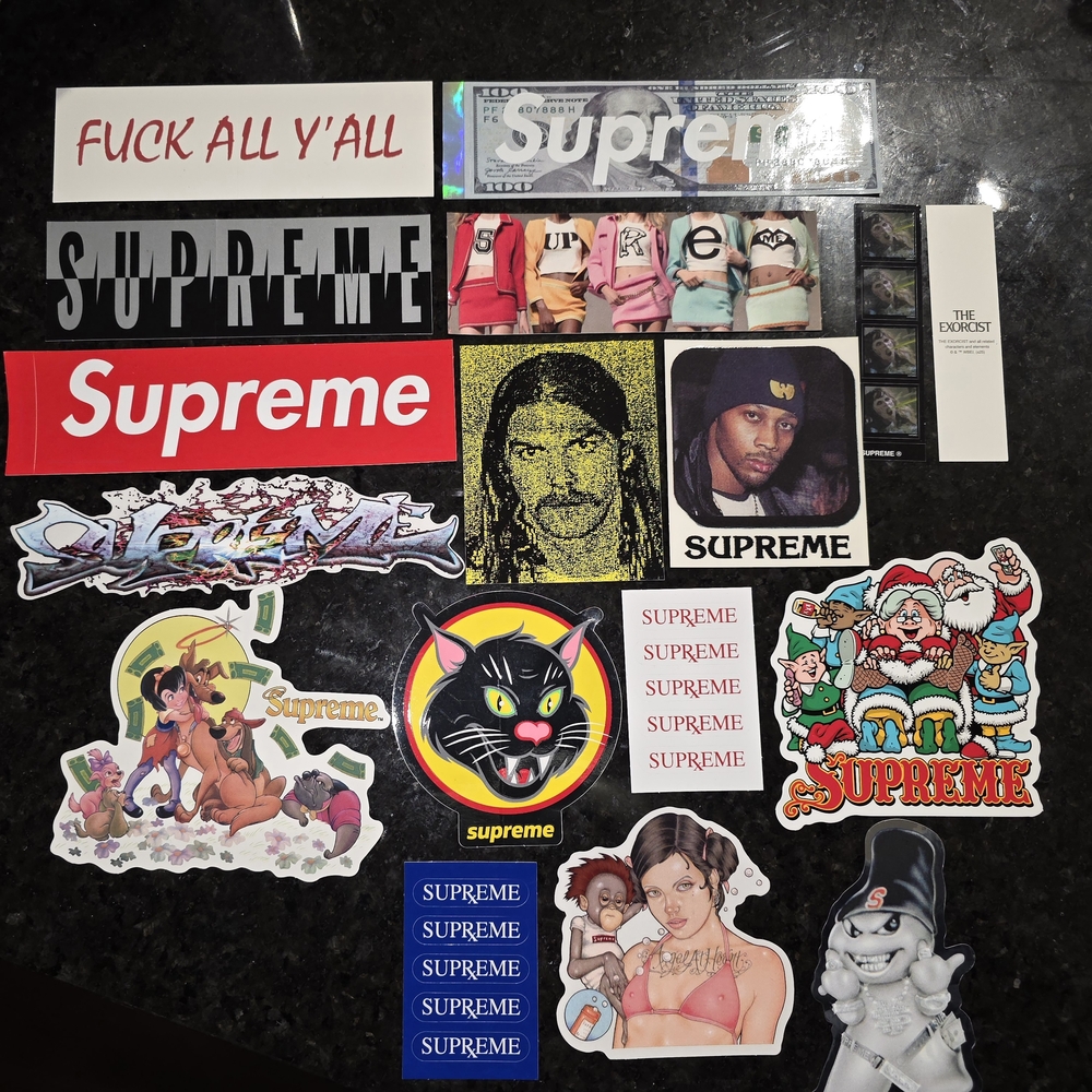 Supreme Sticker Set with Red, Black, and White Designs